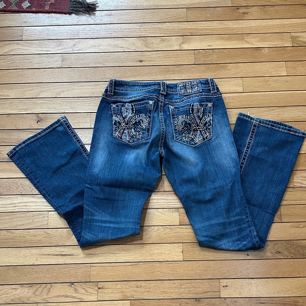 Miss Me Blue Boot Cut Jeans with Embellished Pockets